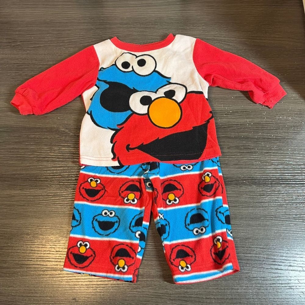 Sesame Street Elmo Cookie Monster Fleece Pajama Set Toddler 12M
